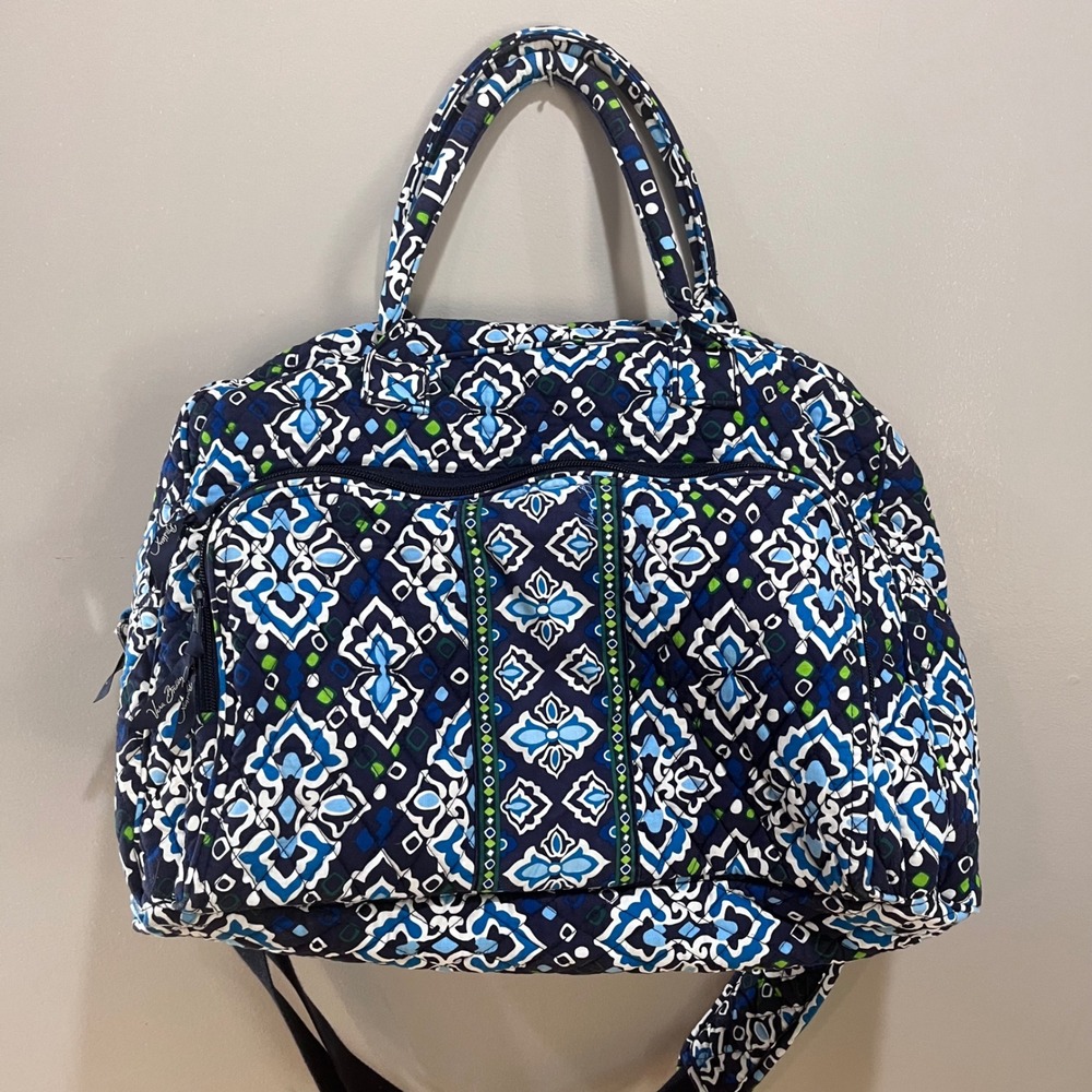 Vera Bradley Ink Blue Weekender Travel Bag Blue Quilted Cotton Duffel